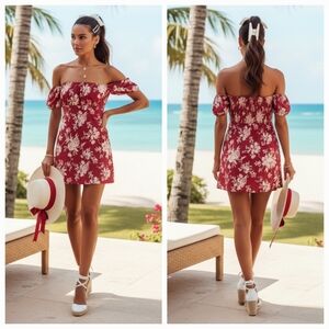 NWT Abercrombie & Fitch S Coquette  Milkmaid Boho Resortwear Mini Smocked Dress